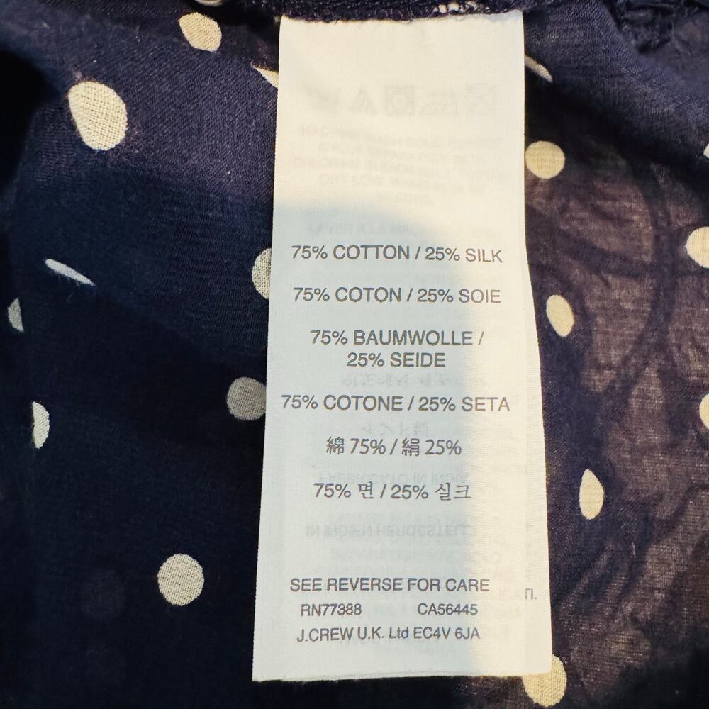 J.Crew Women Polka Dot Cotton Silk Navy Blue White Festive Button Up Shirt Sz 00 - Picture 7 of 9